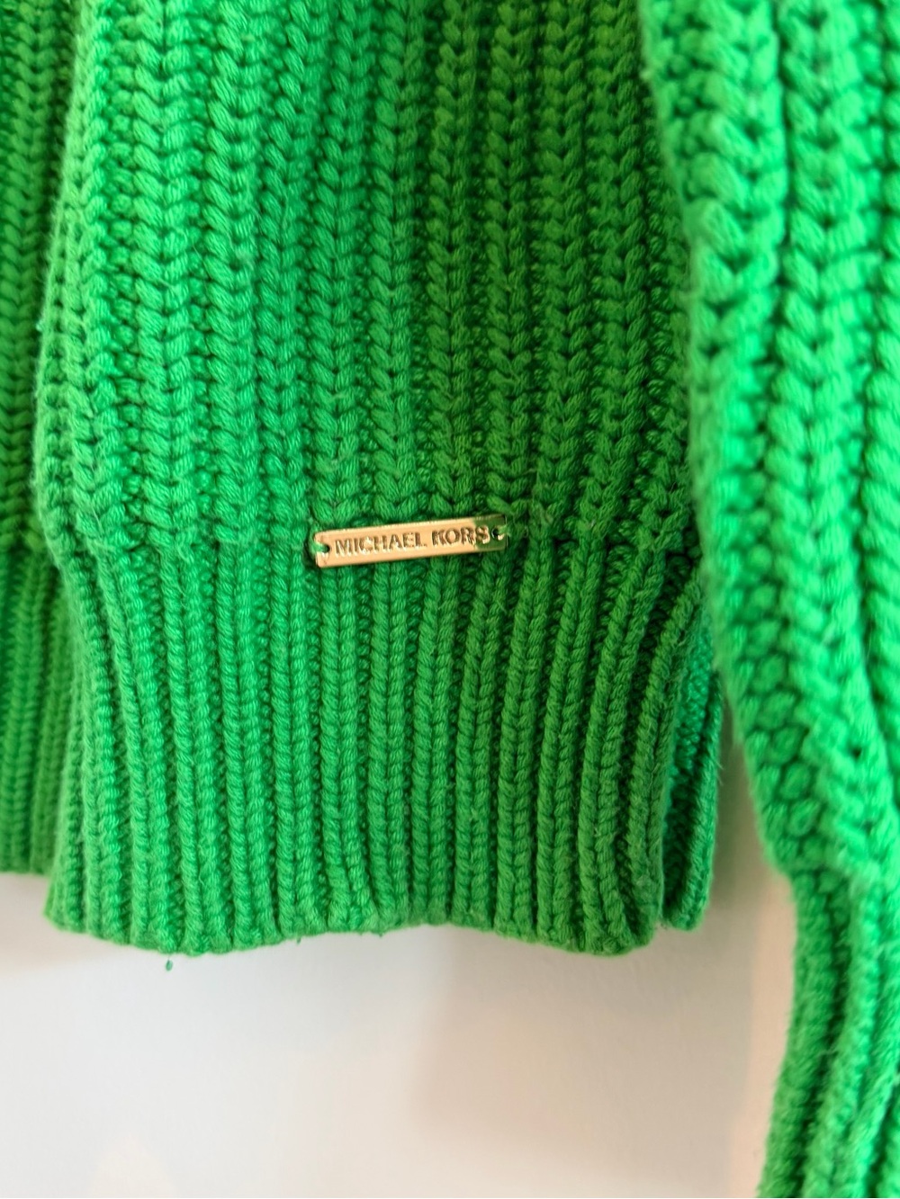 Michael Kors Bright Green Ribbed Knit Womens Long Sleeve Crewneck Sweater Size L - Picture 6 of 10